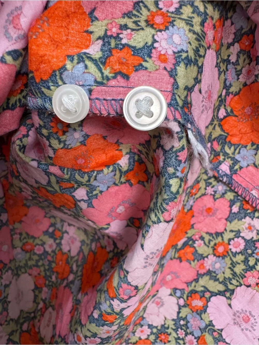 J.Crew Liberty London Floral Shirt Womens 4 Pink Orange Button Up Ruffle Neck